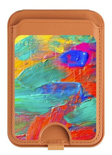 S2942 Brush Stroke Painting Magnetic Card Holder Wallet Stand with MagSafe for iPhone 16 15 14 13 Pro Max