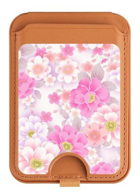 S3036 Pink Sweet Flower Flora Magnetic Card Holder Wallet Stand with MagSafe for iPhone 16 15 14 13 Pro Max