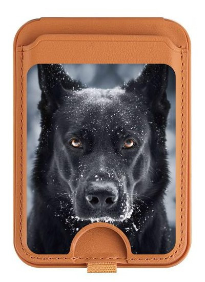 S3168 German Shepherd Black Dog Magnetic Card Holder Wallet Stand with MagSafe for iPhone 16 15 14 13 Pro Max