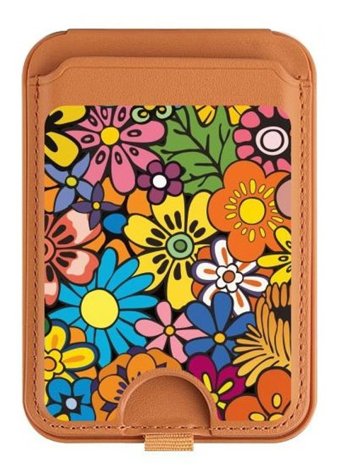 S3281 Colorful Hippie Flowers Pattern Magnetic Card Holder Wallet Stand with MagSafe for iPhone 16 15 14 13 Pro Max