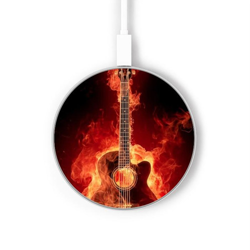 S0415 Fire Guitar Burn Wireless Charger Pad 15W Type-C iPhone Android LED Light Charging Station