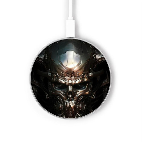 S1027 Hardcore Metal Skull Wireless Charger Pad 15W Type-C iPhone Android LED Light Charging Station