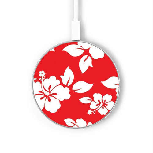 S1949 Hawaiian Hibiscus Pattern Wireless Charger Pad 15W Type-C iPhone Android LED Light Charging Station