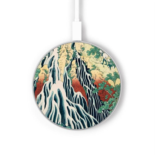 S2491 Hokusai Kirifuri Waterfall at Kurokami Wireless Charger Pad 15W Type-C iPhone Android LED Light Charging Station