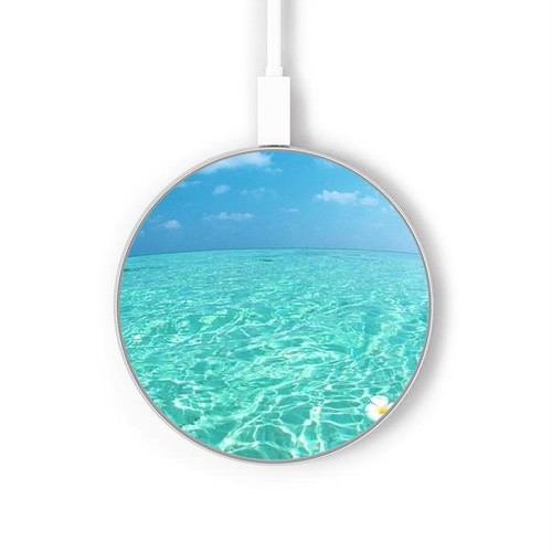 S3720 Summer Ocean Beach Wireless Charger Pad 15W Type-C iPhone Android LED Light Charging Station