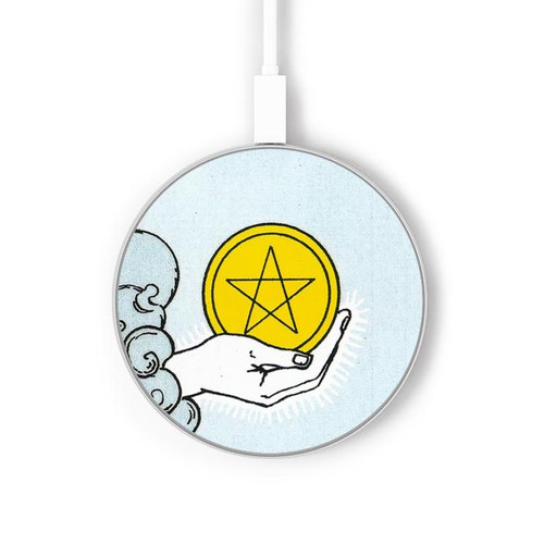 S3722 Tarot Card Ace of Pentacles Coins Wireless Charger Pad 15W Type-C iPhone Android LED Light Charging Station