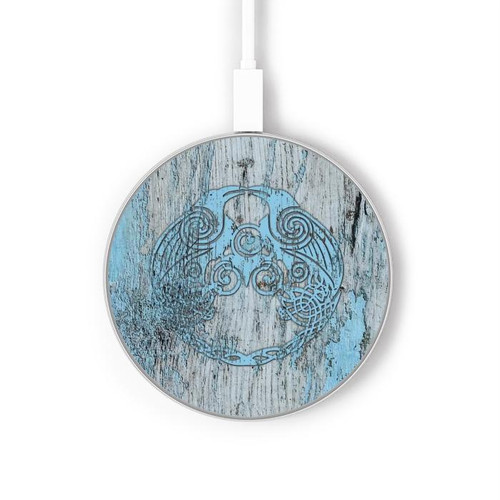 S3829 Huginn And Muninn Twin Ravens Norse Wireless Charger Pad 15W Type-C iPhone Android LED Light Charging Station