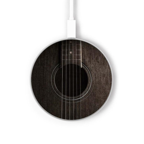 S3834 Old Woods Black Guitar Wireless Charger Pad 15W Type-C iPhone Android LED Light Charging Station