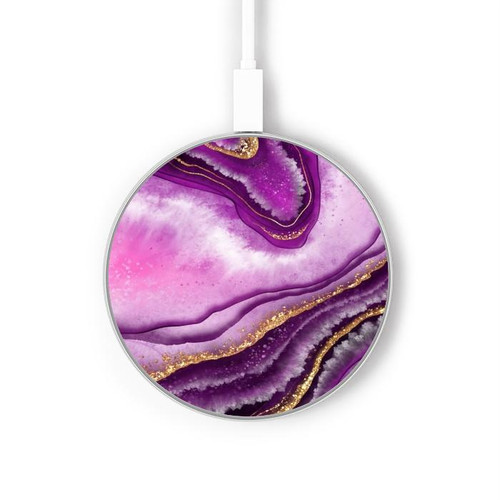 S3896 Purple Marble Gold Streaks Wireless Charger Pad 15W Type-C iPhone Android LED Light Charging Station