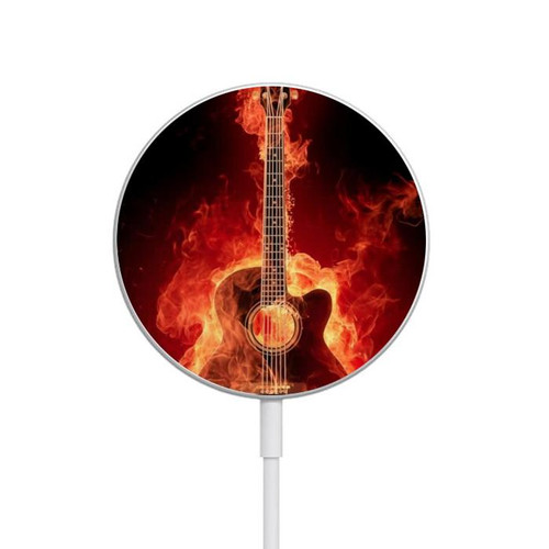 S0415 Fire Guitar Burn Magnetic Wireless Charger Pad with MagSafe 15W for iPhone 16 15 14 13 12
