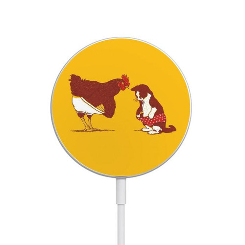 S1093 Rooster and Cat Joke Magnetic Wireless Charger Pad with MagSafe 15W for iPhone 16 15 14 13 12