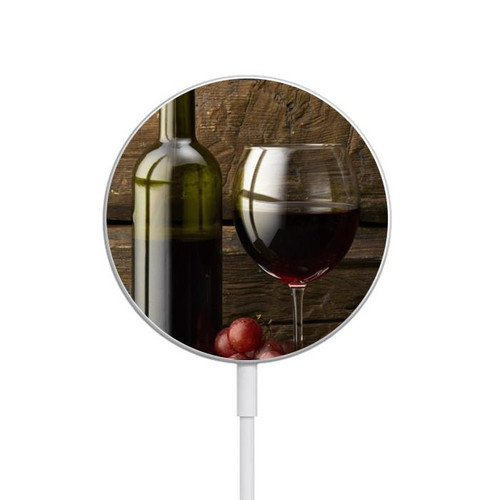 S1316 Grapes Bottle and Glass of Red Wine Magnetic Wireless Charger Pad with MagSafe 15W for iPhone 16 15 14 13 12