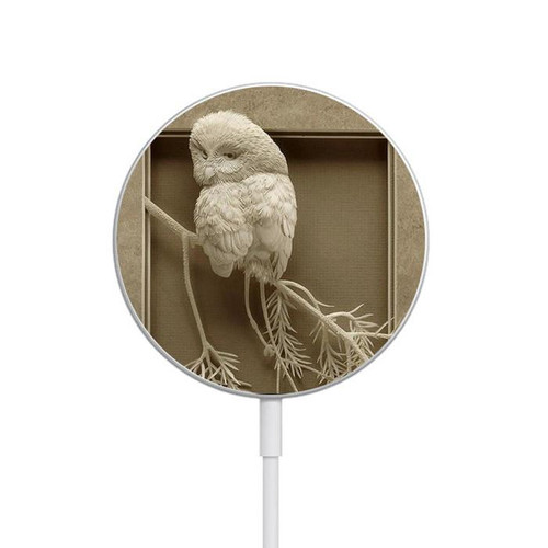 S1386 Paper Sculpture Owl Magnetic Wireless Charger Pad with MagSafe 15W for iPhone 16 15 14 13 12