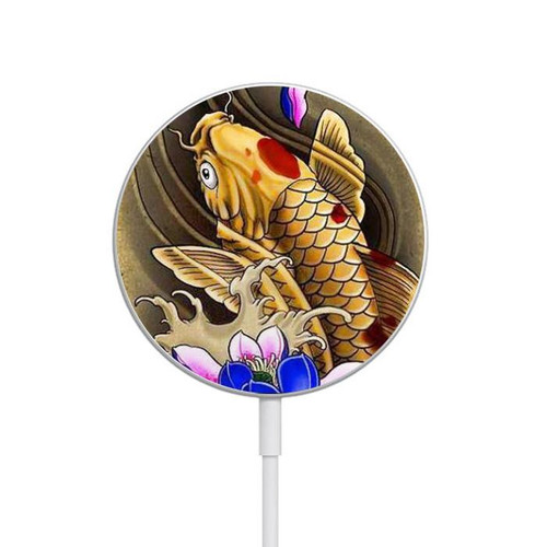 S1604 Carp Koi Fish Japanese Tattoo Magnetic Wireless Charger Pad with MagSafe 15W for iPhone 16 15 14 13 12