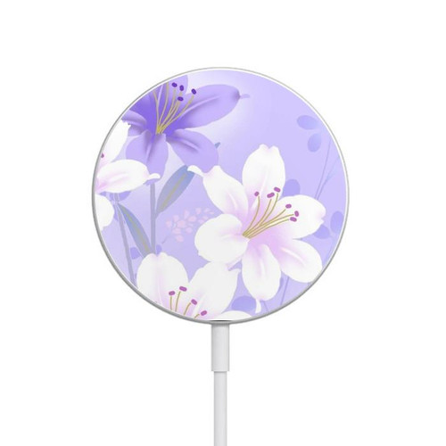 S2361 Purple White Flowers Magnetic Wireless Charger Pad with MagSafe 15W for iPhone 16 15 14 13 12