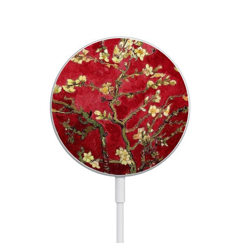 S2414 Red Blossoming Almond Tree Van Gogh Magnetic Wireless Charger Pad with MagSafe 15W for iPhone 16 15 14 13 12