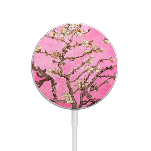S2449 Pink Blossoming Almond Tree Van Gogh Magnetic Wireless Charger Pad with MagSafe 15W for iPhone 16 15 14 13 12