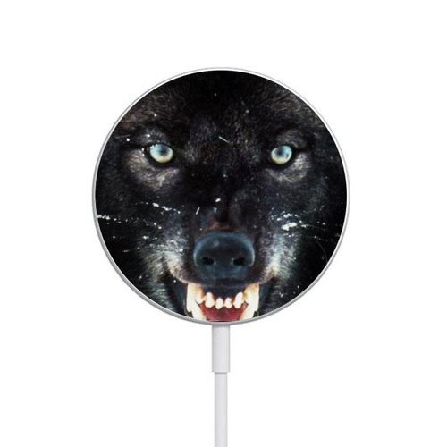 S2823 Black Wolf Blue Eyes Face Magnetic Wireless Charger Pad with MagSafe 15W for iPhone 16 15 14 13 12