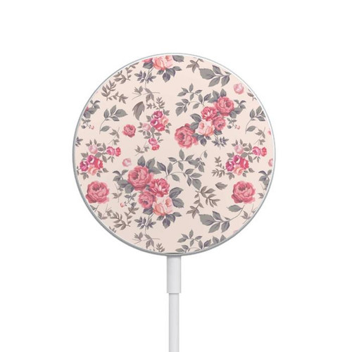 S3095 Vintage Rose Pattern Magnetic Wireless Charger Pad with MagSafe 15W for iPhone 16 15 14 13 12