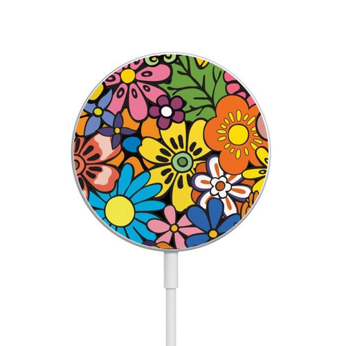 S3281 Colorful Hippie Flowers Pattern Magnetic Wireless Charger Pad with MagSafe 15W for iPhone 16 15 14 13 12