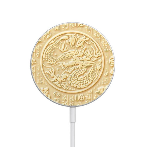 S3288 White Jade Dragon Graphic Painted Magnetic Wireless Charger Pad with MagSafe 15W for iPhone 16 15 14 13 12