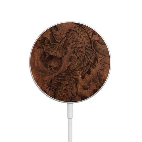 S3405 Fish Tattoo Leather Graphic Print Magnetic Wireless Charger Pad with MagSafe 15W for iPhone 16 15 14 13 12