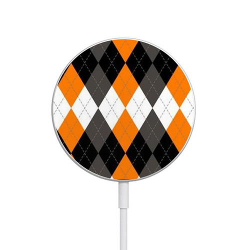 S3421 Black Orange White Argyle Plaid Magnetic Wireless Charger Pad with MagSafe 15W for iPhone 16 15 14 13 12