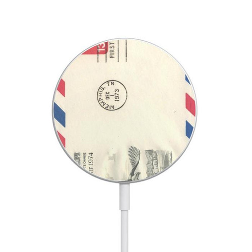 S3551 Vintage Airmail Envelope Art Magnetic Wireless Charger Pad with MagSafe 15W for iPhone 16 15 14 13 12