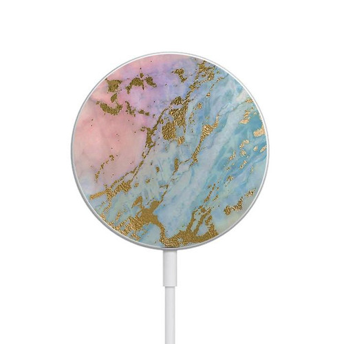 S3717 Rose Gold Blue Pastel Marble Graphic Printed Magnetic Wireless Charger Pad with MagSafe 15W for iPhone 16 15 14 13 12