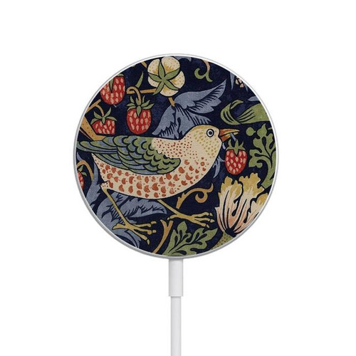 S3791 William Morris Strawberry Thief Fabric Magnetic Wireless Charger Pad with MagSafe 15W for iPhone 16 15 14 13 12