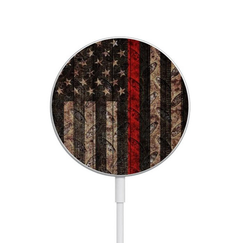 S3804 Fire Fighter Metal Red Line Flag Graphic Magnetic Wireless Charger Pad with MagSafe 15W for iPhone 16 15 14 13 12