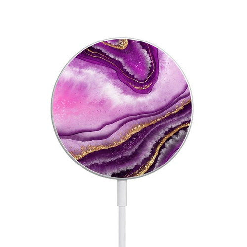 S3896 Purple Marble Gold Streaks Magnetic Wireless Charger Pad with MagSafe 15W for iPhone 16 15 14 13 12