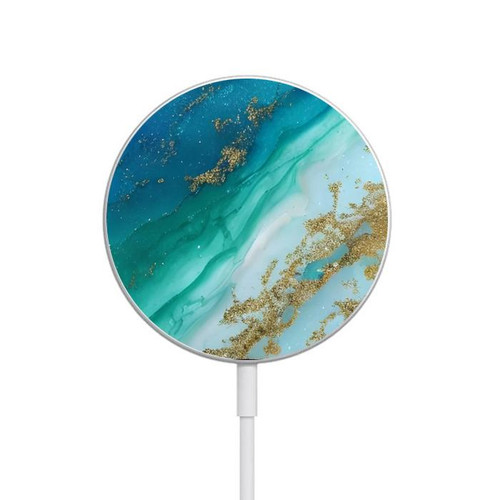 S3920 Abstract Ocean Blue Color Mixed Emerald Magnetic Wireless Charger Pad with MagSafe 15W for iPhone 16 15 14 13 12