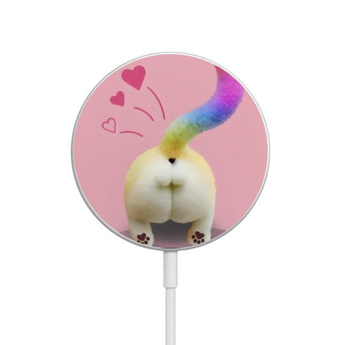 S3923 Cat Bottom Rainbow Tail Magnetic Wireless Charger Pad with MagSafe 15W for iPhone 16 15 14 13 12