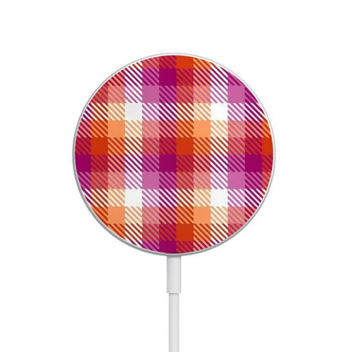 S3941 LGBT Lesbian Pride Flag Plaid Magnetic Wireless Charger Pad with MagSafe 15W for iPhone 16 15 14 13 12