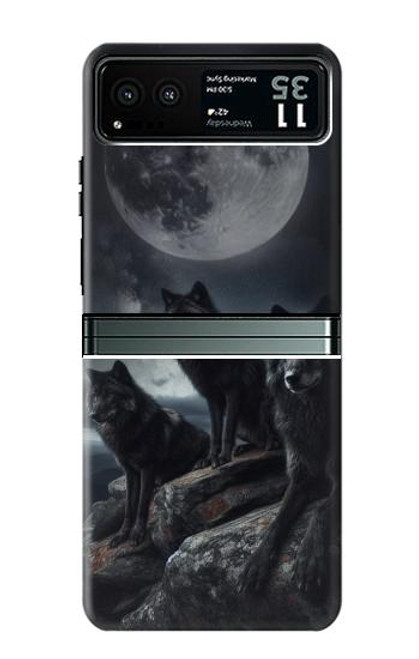 S3970 Black Wolf Full Moon Case For Motorola Razr 40