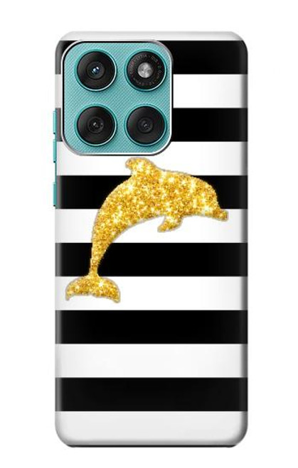 S2882 Black and White Striped Gold Dolphin Case For Motorola Edge 60 Fusion