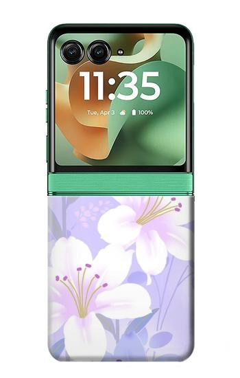 S2361 Purple White Flowers Case For Motorola Razr 70+,60+, Razr+ (2026, 2025, 2024)