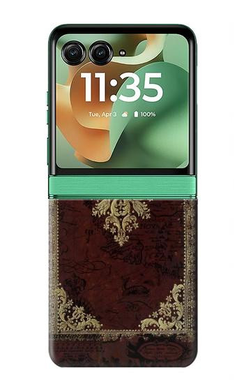 S3014 Vintage Map Book Cover Case For Motorola Razr 70+,60+, Razr+ (2026, 2025, 2024)