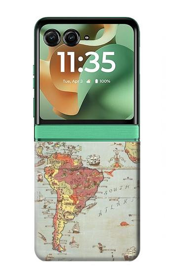 S3418 Vintage World Map Case For Motorola Razr 70+,60+, Razr+ (2026, 2025, 2024)
