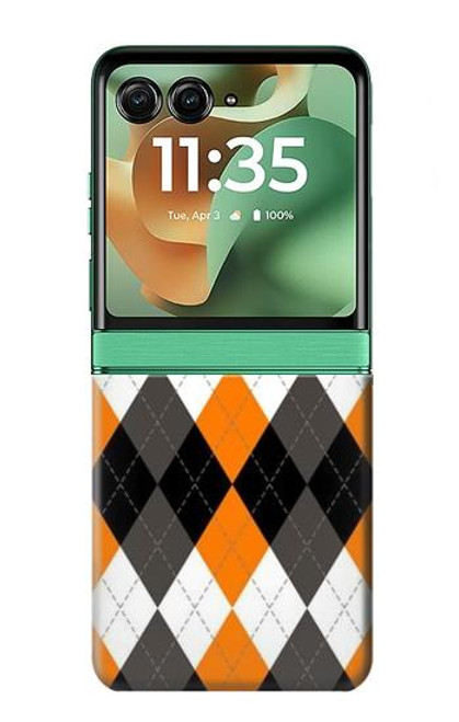 S3421 Black Orange White Argyle Plaid Case For Motorola Razr 60, Razr 2025