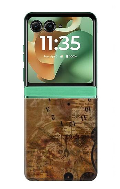 S3456 Vintage Paper Clock Steampunk Case For Motorola Razr 60, Razr 2025