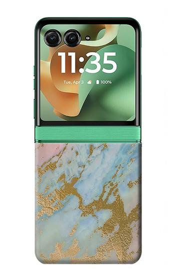 S3717 Rose Gold Blue Pastel Marble Graphic Printed Case For Motorola Razr 70+,60+, Razr+ (2026, 2025, 2024)