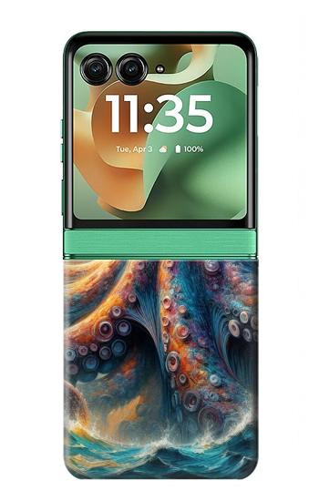 S4003 Oil Color Painting Giant Octopus Case For Motorola Razr 70+,60+, Razr+ (2026, 2025, 2024)