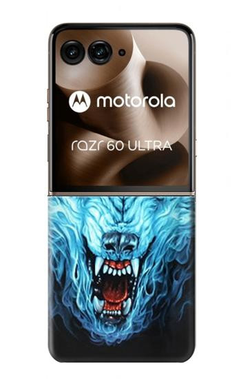 S0752 Blue Fire Grim Wolf Case For Motorola Razr 70 Ultra, 60 Ultra, 50 Ultra, Ultra 2026, Ultra 2025