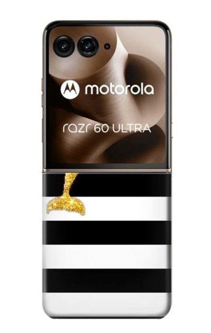 S2882 Black and White Striped Gold Dolphin Case For Motorola Razr 60 Ultra, Razr Ultra 2025