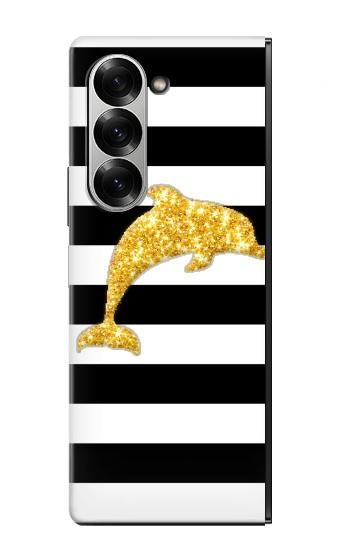 S2882 Black and White Striped Gold Dolphin Case For Samsung Galaxy Z Fold 7