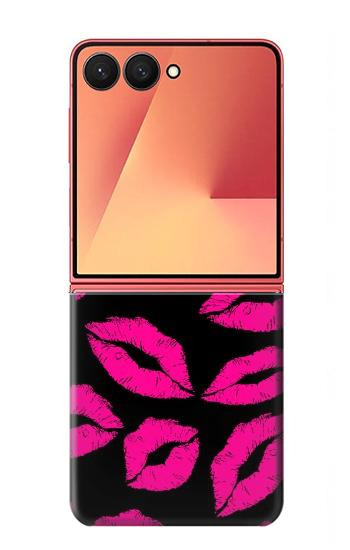 S2933 Pink Lips Kisses on Black Case For Samsung Galaxy Z Flip 7