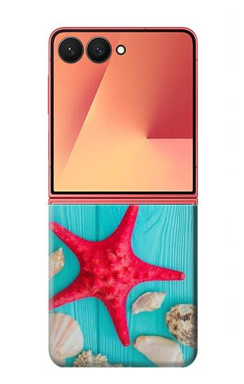 S3428 Aqua Wood Starfish Shell Case For Samsung Galaxy Z Flip 7