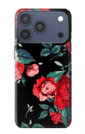 S3112 Rose Floral Pattern Black Case For iPhone 17 Pro, 18 Pro